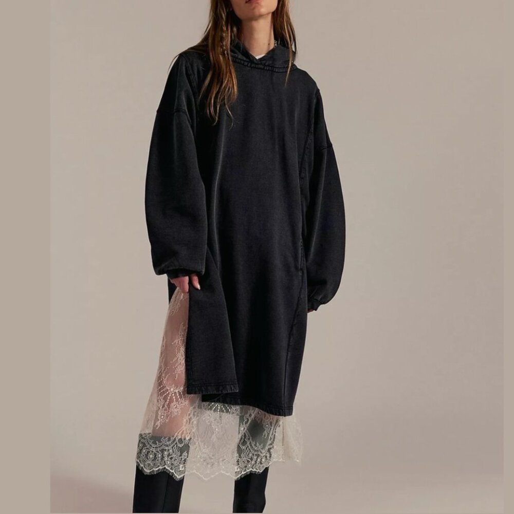 We The Free by Free People | Maxi Hoodie Sweatshirt Dress | M | Oversized Black